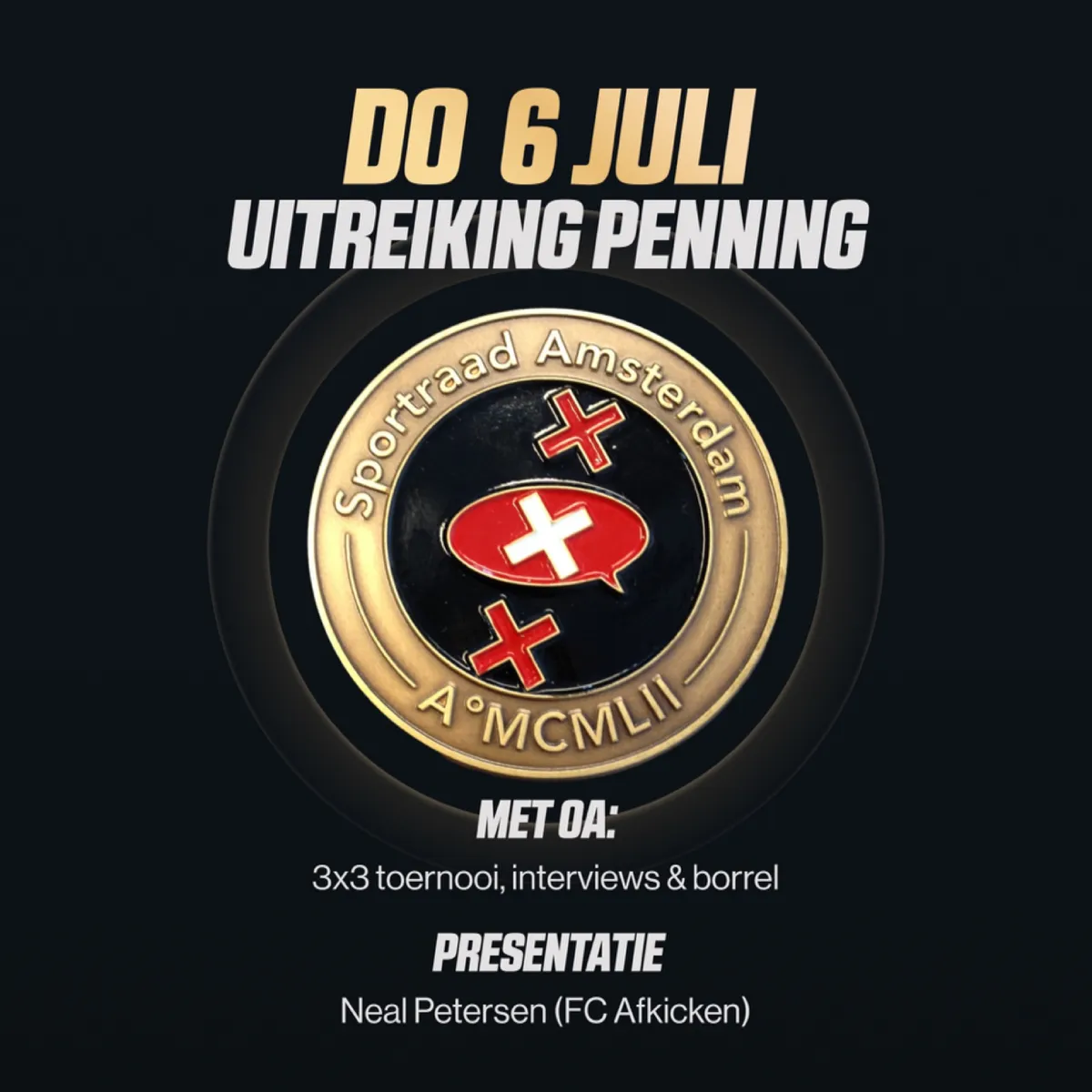 Aankondiging uitreiking Penning Sportraad Amsterdam 2023